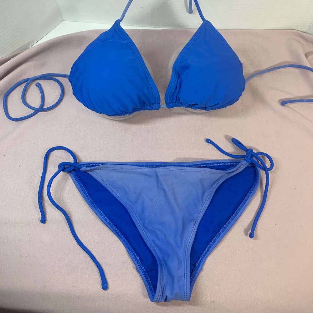 Ocean pacific OP string tie side bottom triangle top bikini MED 7/8 blue ombré